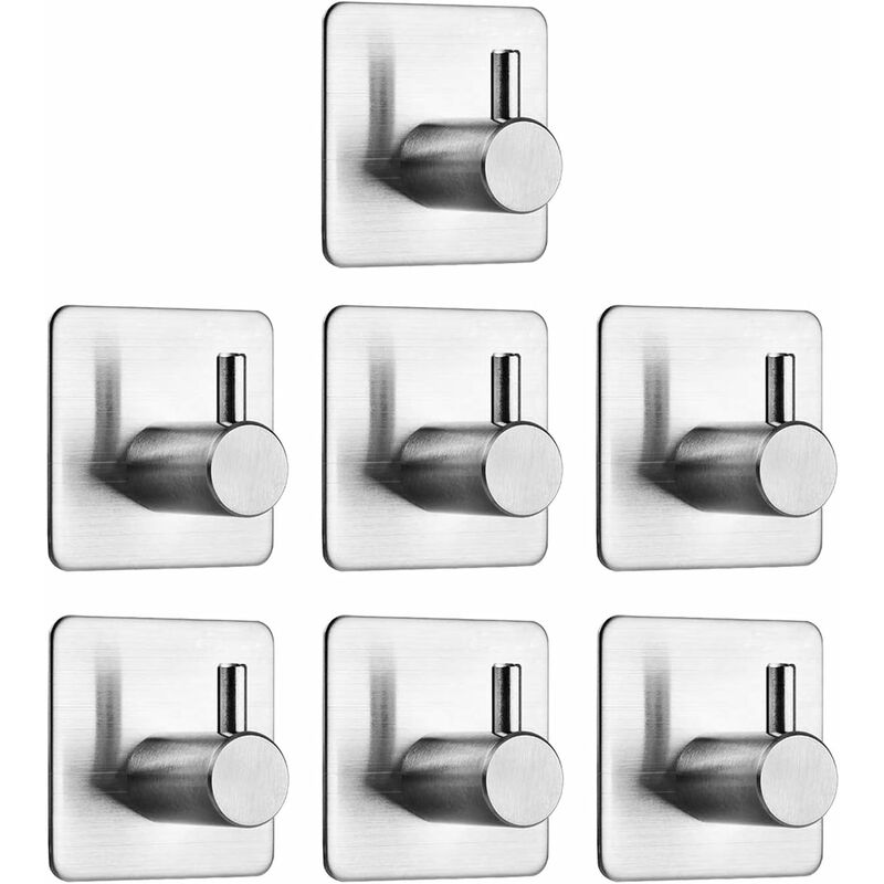 NORCKS Self Adhesive Hooks, 7 Pack Stainless Steel Stick on Wall Door Tower  Hook for Kitchen Bathroom Office Uses, Water and Rust Proof Coat Hook  Without Drilling (Silver)