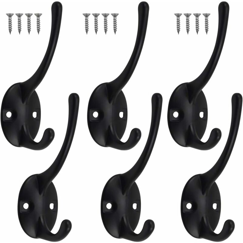 6PCS Cloth Hook Supports up to 10kg-15kg Coat Hooks Retro Metal Wall Mounted Hooks with 12 Screws Durable Robe Door Wall Coat Hooks for Kitchen Bathroom Bedroom 