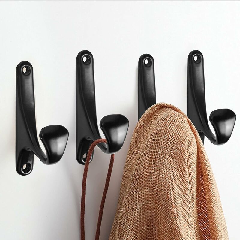 Double Coat Robe Hooks 4 L Black Wrought Iron Pack of 6 Wall Mou
