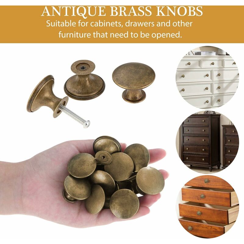 4pcs Solid Brass Knobs Antique Cabinet Drawer Small Pulls Modern Minimalist  Handle (Antique Bronze)