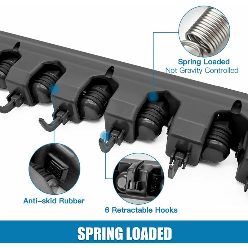5 Slot 6 Hook Wall Mounted Broom Holder For Mop,Kitchen,Garden,Garage – BlueBasket - View #7