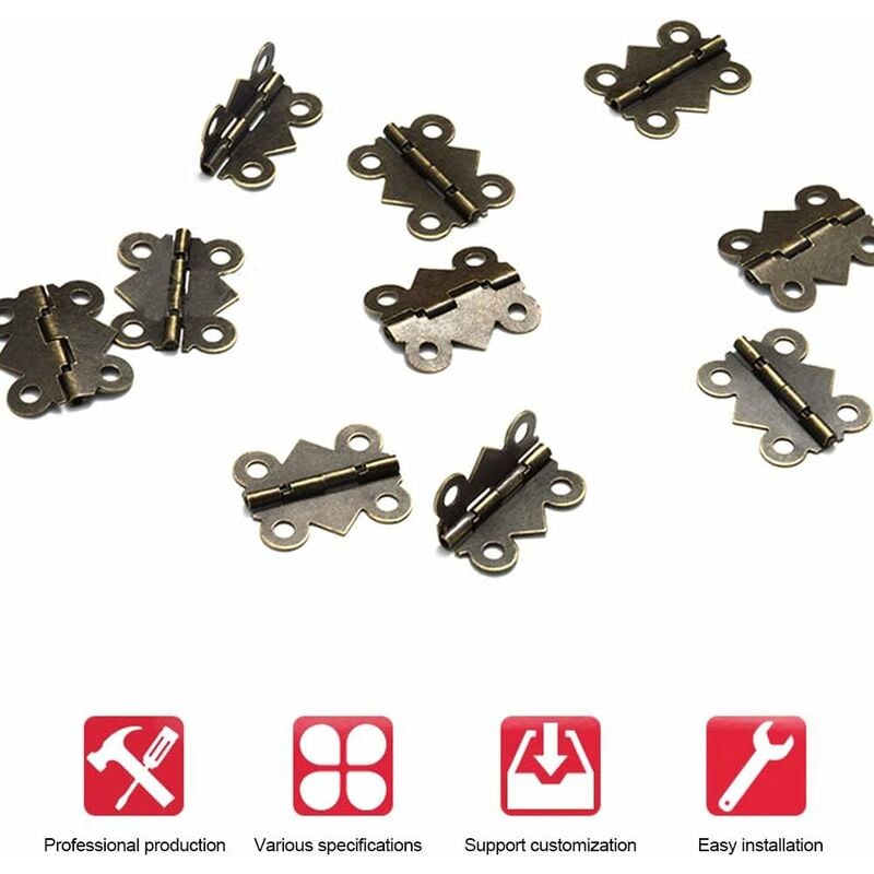 50pcs mini brass hinges for jewelry box with screws 200pcs small hinges for  furniture wooden cabinet（108mm）