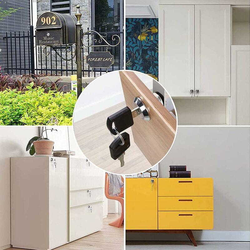 2 Pieces Black Desk Drawer Lock Alloy Lock With 4 Keys Furniture