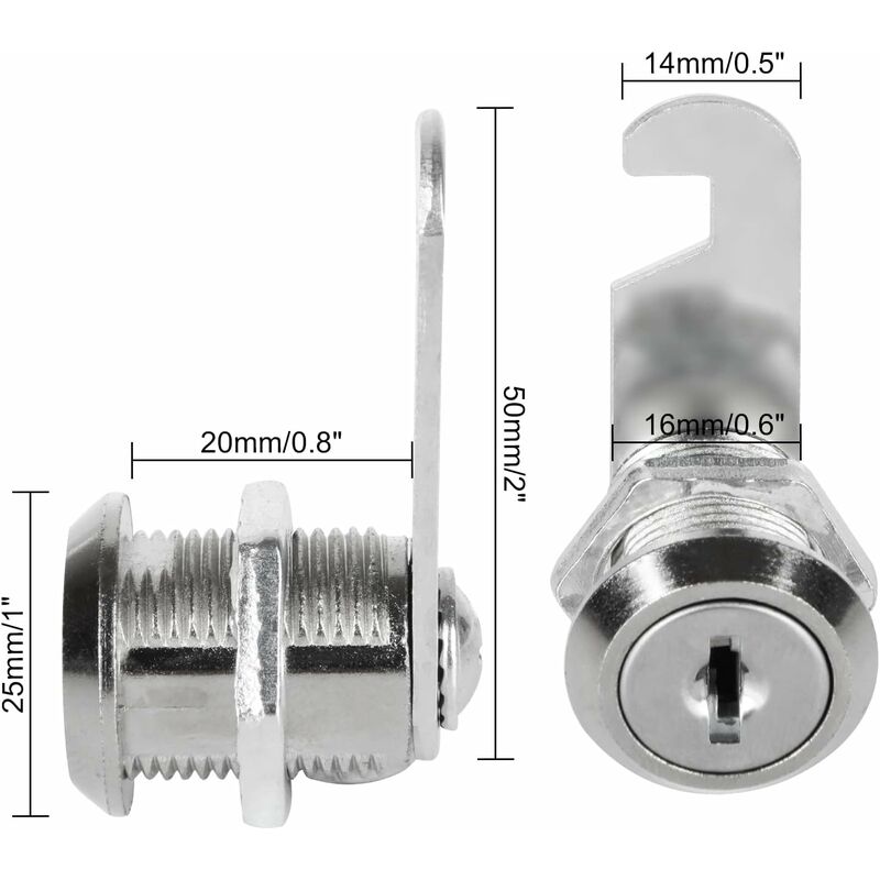 2 Pieces Black Desk Drawer Lock Alloy Lock With 4 Keys Furniture