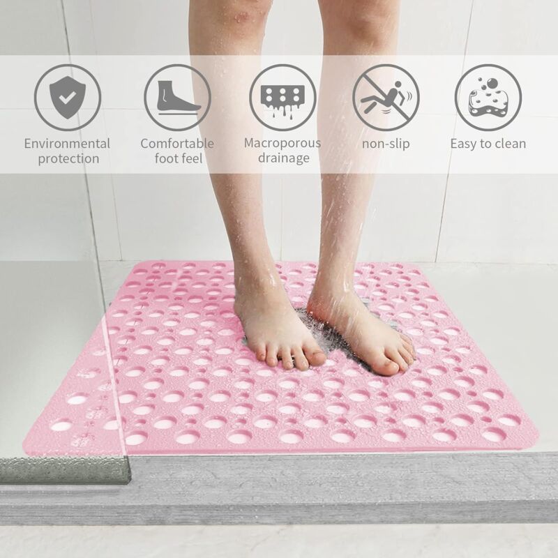 Square Shower Mats Non Slip Anti Mould, 43 X 75 Cm Rubber Anti