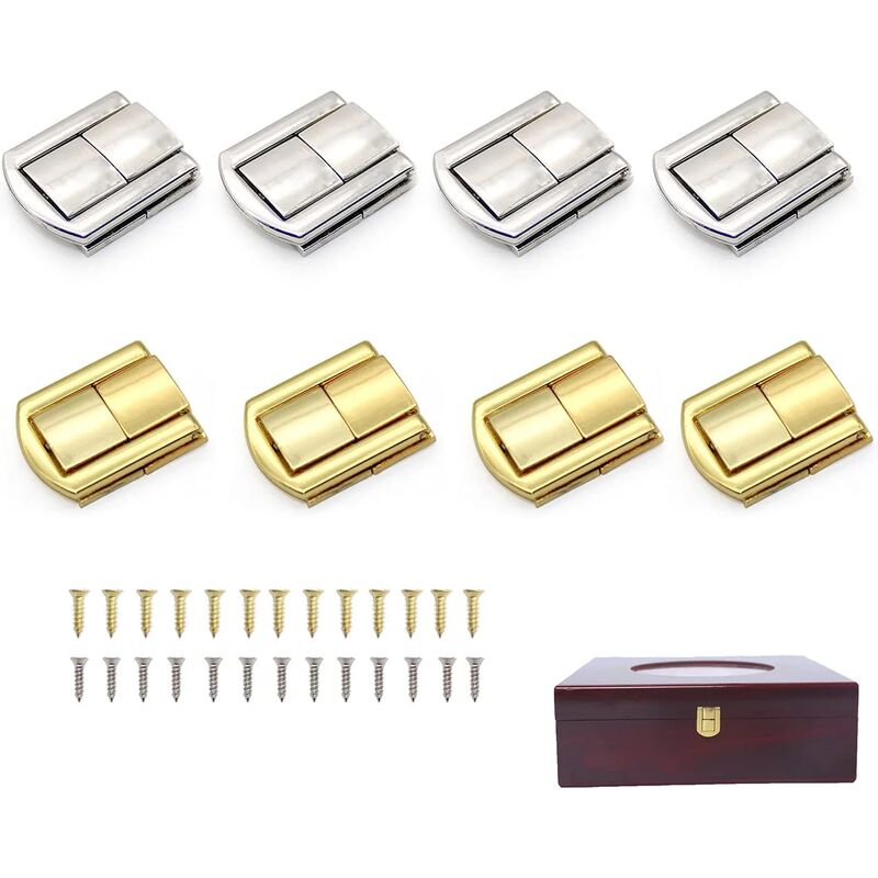 NORCKS 2 Style 8 Pcs Toggle Lock Hasp for Gift Box Hasp Lock Jewellery Box  Latch Hasps£Gold and Silver Toggle Catch Lock with Screws