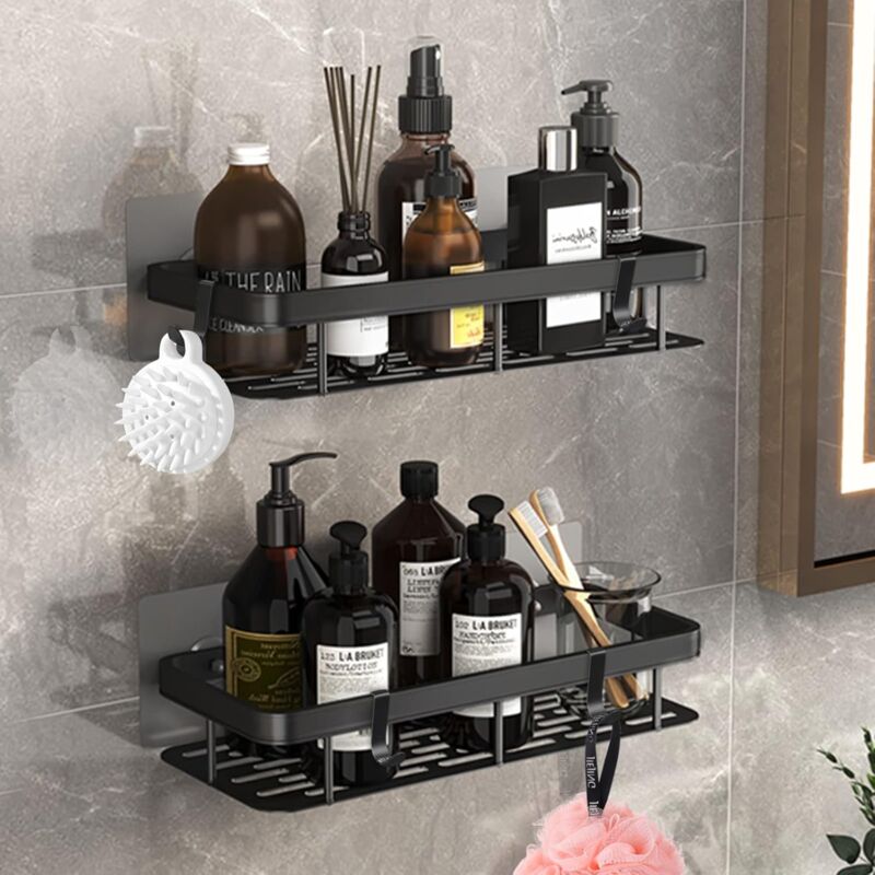 Corner Shower Caddy Shelf with Adhesive Hooks,No Drilling RustProof  Stainless Steel Shower Basket Shelves, Hanging Storage Organizer Strong and  Sturdy for Bathroom Kitchen,1Pack 