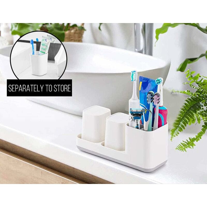 1pc Stainless Steel Toothbrush Holder With Automatic Toothpaste Dispenser  And Large Capacity Tray - Wall Mounted Toothbrush Storage Rack And Minimalis