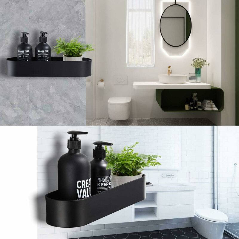 Shower Organizer Storage, Bathroom Shelves, Trolley With Adhesive Sticker  Rustproof Stainless Steel Kitchen And Bathroom - Adhesive Sticker Included  (Black) 