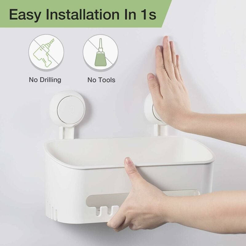 Suction Cup Shower Caddy Bathroom Shower Shelf Storage Basket Wall Mounted  Organizer for Shampoo, Conditioner, Plastic Shower Rack for Kitchen &  Bathroom, Drill-Free Removable, White 