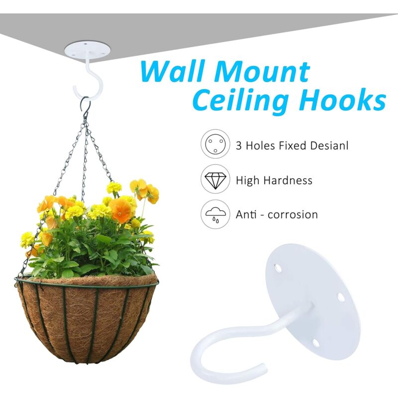 NORCKS Iron Wall Ceiling Hooks, Sky Satin Base Round Mount Screw Hangers  for Lamps, Plants, Bird Feeders, Pots, Lanterns (2 Pieces)
