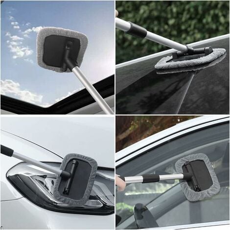 NORCKS Windshield Cleaner Tool Microfiber Car Window Cleaner with  Extendable Long Handle Gray