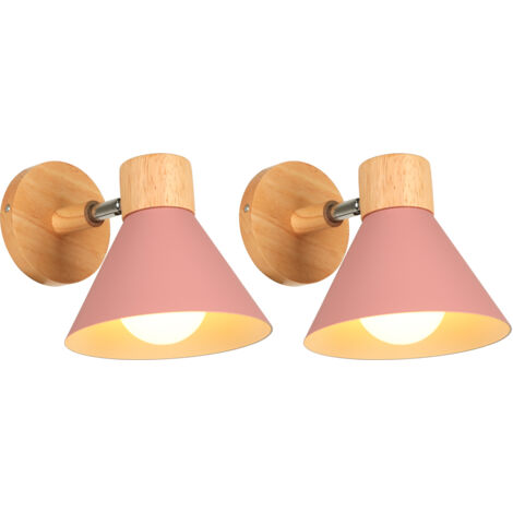 (2X) Retro Indoor Wall Light Metal Wall Lamp E27 Vintage Wall Sconce For Bedroom Living Room Bathroom (Pink)