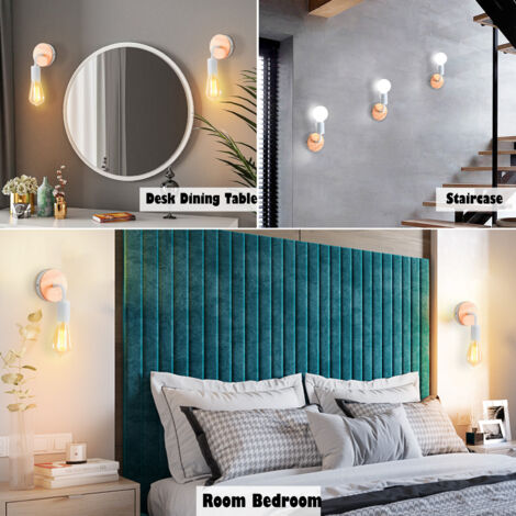 Retro Wall Lights Vintage Wall Lights E27 Modern Wood Wall Light For Kids Room Bedroom Bar Hotel (No Bulb) White