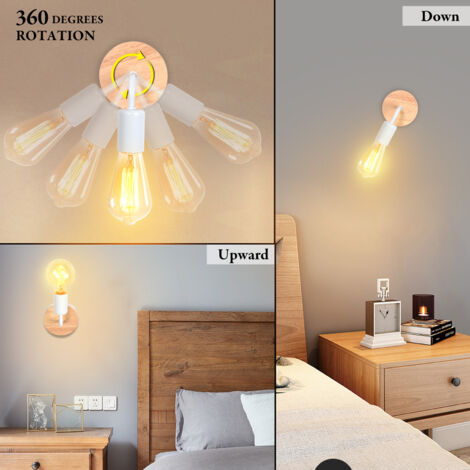 Retro Wall Lights Vintage Wall Lights E27 Modern Wood Wall Light For Kids Room Bedroom Bar Hotel (No Bulb) White
