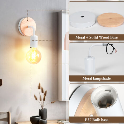 Retro Wall Lights Vintage Wall Lights E27 Modern Wood Wall Light For Kids Room Bedroom Bar Hotel (No Bulb) White