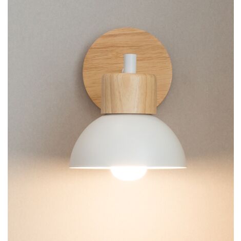 Modern Nordic Wall Sconce Wood Metal Wall Light Simple Minimalist Indoor Wall Lights White E27 Bulb For Bedroom Cafe Office