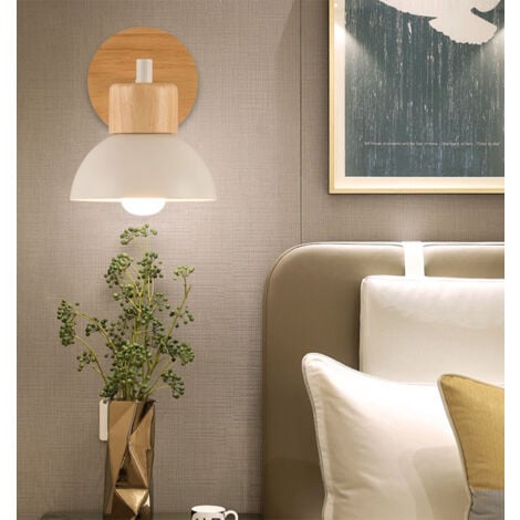 Modern Nordic Wall Sconce Wood Metal Wall Light Simple Minimalist Indoor Wall Lights White E27 Bulb For Bedroom Cafe Office