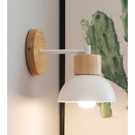 Modern Nordic Wall Sconce Wood Metal Wall Light Simple Minimalist Indoor Wall Lights White E27 Bulb For Bedroom Cafe Office