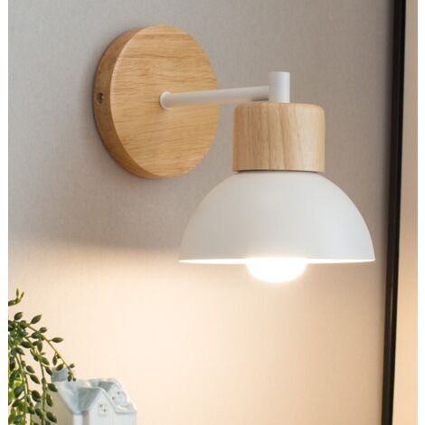 Modern Nordic Wall Sconce Wood Metal Wall Light Simple Minimalist Indoor Wall Lights White E27 Bulb For Bedroom Cafe Office