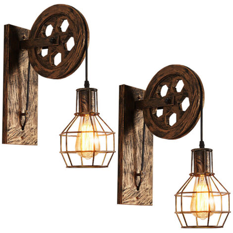 2X Vintage Wall Lights Creative Retro Industrial Wall Sconce Pulley Wall Light For Loft Aisle Corridor E27, Bronze (1/5)
