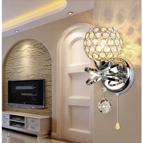 Modern Style Wall Lights Crystal Wall Light Holder With Power Pull Switch Crystal Wall Sconce E27 Socket Silver
