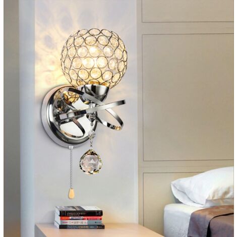 Modern Style Wall Lights Crystal Wall Light Holder With Power Pull Switch Crystal Wall Sconce E27 Socket Silver