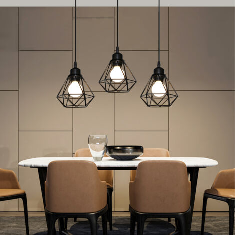 Retro 3 Lights Ceiling Light Metal E27 Vintage Hanging Lamp Industrial Pendant Light Cage Style Black Pendant Lights A