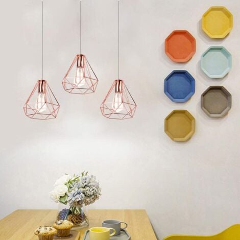 Industrial Pendant Light Rose Gold Modern Ceiling Light Vintage Chandelier Metal Iron Lamp Shade Ø20CM 3 Lights Diamond Pendant Lights