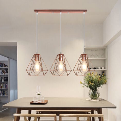 Industrial Pendant Light Rose Gold Modern Ceiling Light Vintage Chandelier Metal Iron Lamp Shade Ø20CM 3 Lights Diamond Pendant Lights
