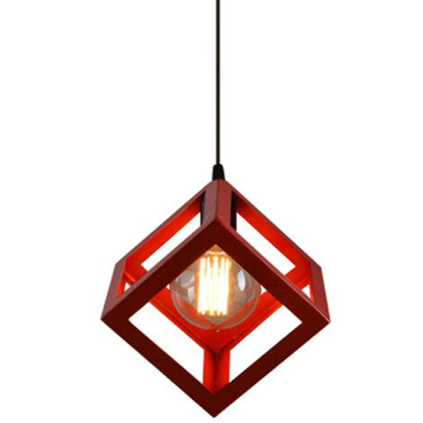 Red Square Metal Ceiling Lamp Geometric Cube Pendant Light E27 Modern Pendant Lights Modern Pendant Lights For Loft Cafe Bar Restaurant (1/5)
