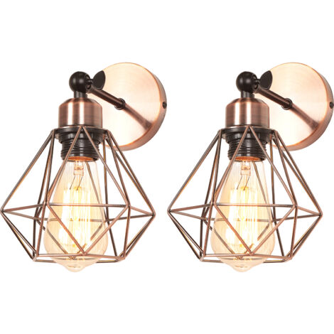 (2X) Retro Wall Light Modern Wall Lamp E27 Adjustable Angle Metal Cage Wall Sconce Indoor Lighting