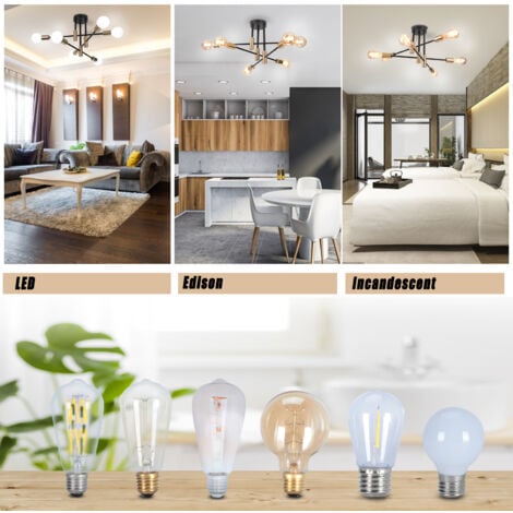 Modern Ceiling Lights Metal Iron Ceiling Light 6 Lights Indoor Chandelier E27 Black, For Bathroom Bedroom Hallway Living Room