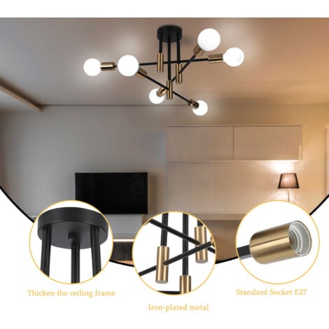 Modern Ceiling Lights Metal Iron Ceiling Light 6 Lights Indoor Chandelier E27 Black, For Bathroom Bedroom Hallway Living Room