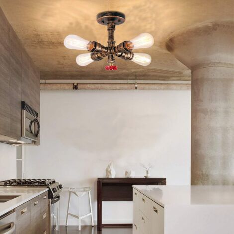 Industrial Ceiling Light Retro Water Pipe Ceiling Lights E27 Light Socket For Bar Restaurant Study Lobby (Rust)