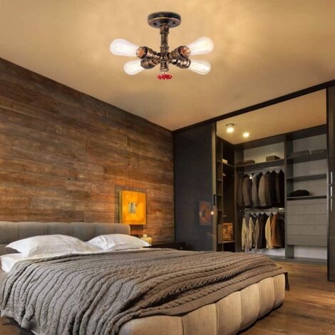 Industrial Ceiling Light Retro Water Pipe Ceiling Lights E27 Light Socket For Bar Restaurant Study Lobby (Rust)