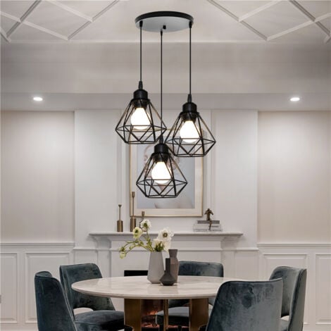 Retro 3 Lights Ceiling Light Metal E27 Vintage Hanging Lamp Industrial Pendant Light Cage Style Black Pendant Lights B