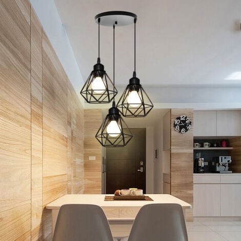 Retro 3 Lights Ceiling Light Metal E27 Vintage Hanging Lamp Industrial Pendant Light Cage Style Black Pendant Lights B