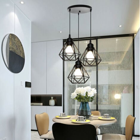 Retro 3 Lights Ceiling Light Metal E27 Vintage Hanging Lamp Industrial Pendant Light Cage Style Black Pendant Lights B