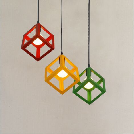 Modern Colorful Pendant Light Cube Shape Pendant Lights Vintage Retro Ceiling Lamp Yellow