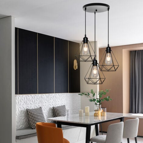 Industrial Pendant Light Retro Pendant Lights Diamond Ceiling Light 3 Lights For Living Room Dining Room Bar Balcony Black
