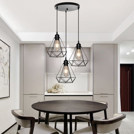 Industrial Pendant Light Retro Pendant Lights Diamond Ceiling Light 3 Lights For Living Room Dining Room Bar Balcony Black