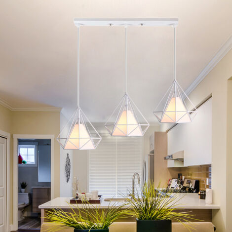 25CM Retro Industrial Pendant Lights 3 Lights Vintage Pendant Light Metal Iron Lamp Shade E27 White For Living Room, Kitchen, Corridor