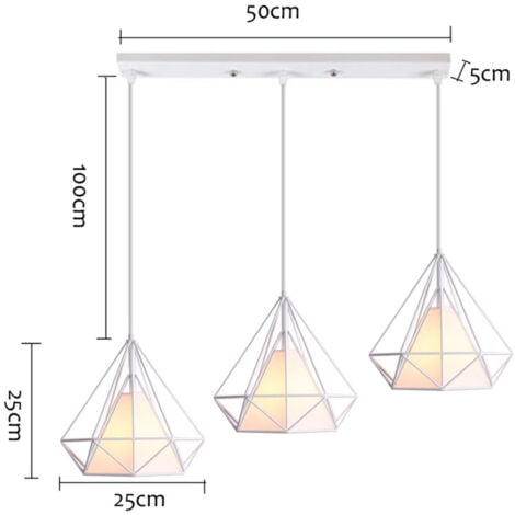 25CM Retro Industrial Pendant Lights 3 Lights Vintage Pendant Light Metal Iron Lamp Shade E27 White For Living Room, Kitchen, Corridor