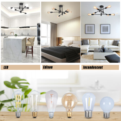 Modern Ceiling Lights 6 Lights Metal Iron Ceiling Light Indoor Chandelier E27 Black, For Bathroom Bedroom Hallway Living Room