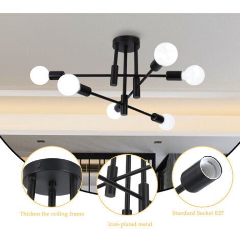 Modern Ceiling Lights 6 Lights Metal Iron Ceiling Light Indoor Chandelier E27 Black, For Bathroom Bedroom Hallway Living Room