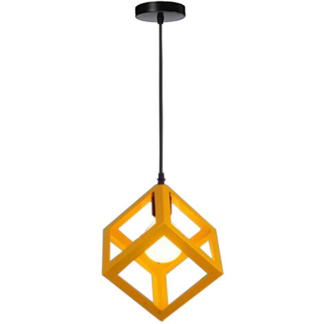 Yellow Square Metal Ceiling Lamp Geometric Cube Pendant Light E27 Modern Pendant Lights Modern Pendant Lights For Loft Cafe Bar Restaurant (1/5)