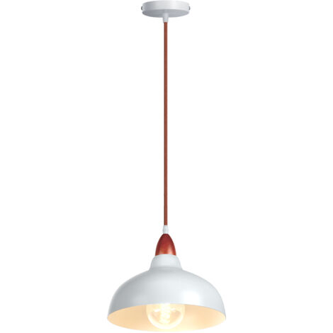 Retro Pendant Light E27 Wooden Pendant Light, Metal Lampshade Ø24CM, Modern Ceiling Light For Dining Room Bedroom Cafe, White
