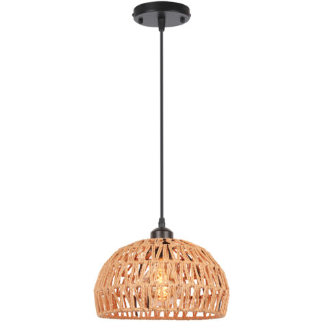 Retro Ceiling Light E27 Braided Hemp Rope Pendant Lights, Round Metal ...