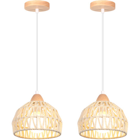 (2PCS) 20CM Retro Pendant Light Hemp Rope Braided Pendant Light Modern Indoor Ceiling Lamp For Bedroom Entrance Hallway Bar White (1/5)